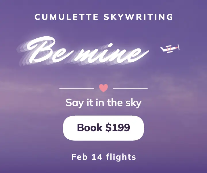 Cumulette skywriting Valentine's ad: valentine's skywriting ad template