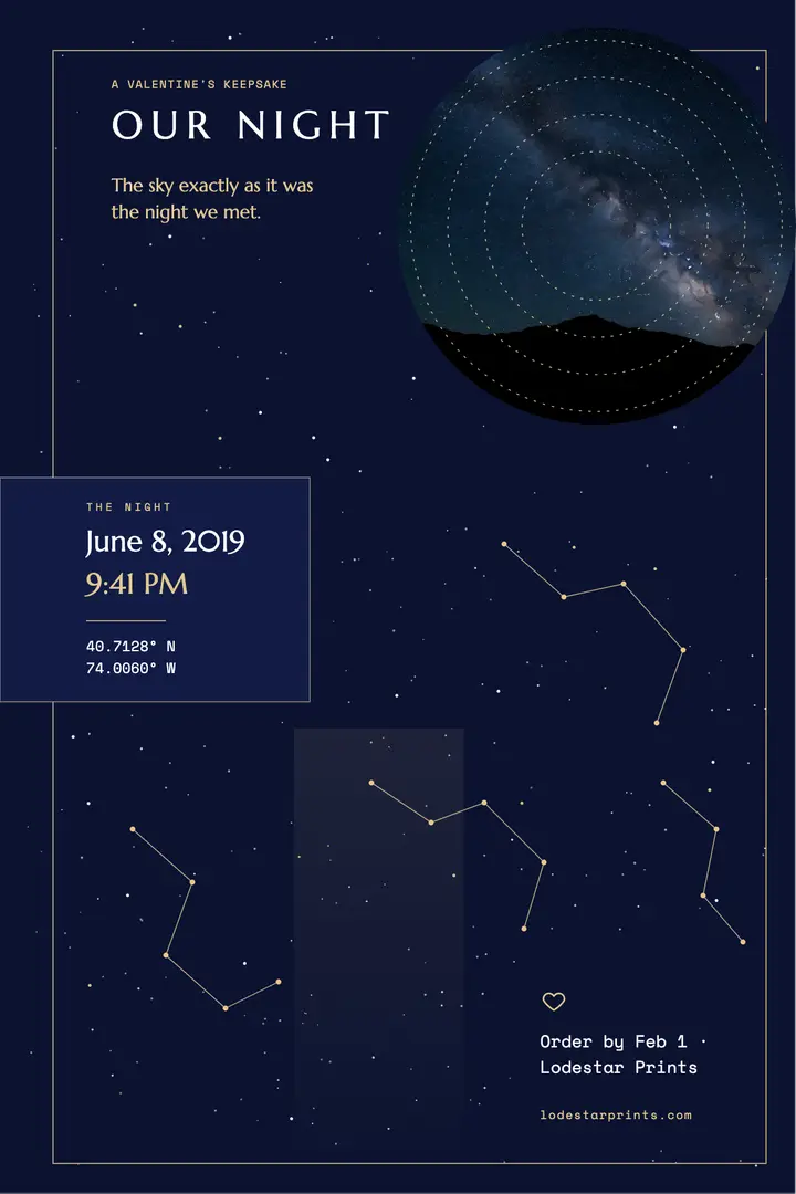 Valentine's star map print poster, Our Night: valentine's star map poster template