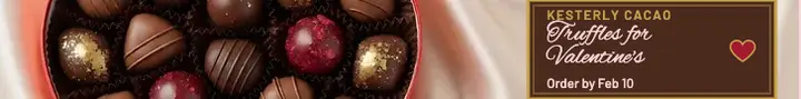 Kesterly Cacao Valentine's truffles leaderboard: valentine's chocolate banner ad template