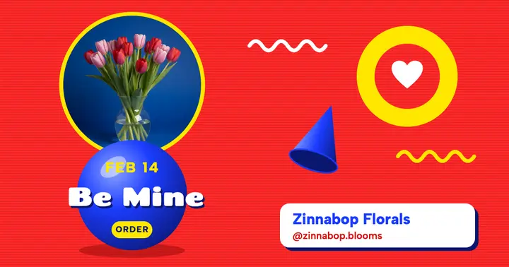 Be Mine tulip florist Valentine's post, 90s TV ident template
