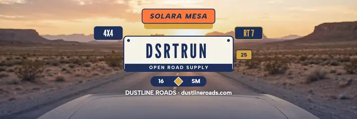 Dustline Roads desert plate header: road trip header template