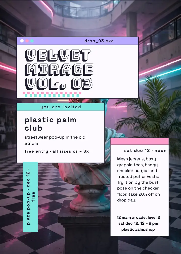 Plastic Palm Club vapor plaza pop-up invitation template