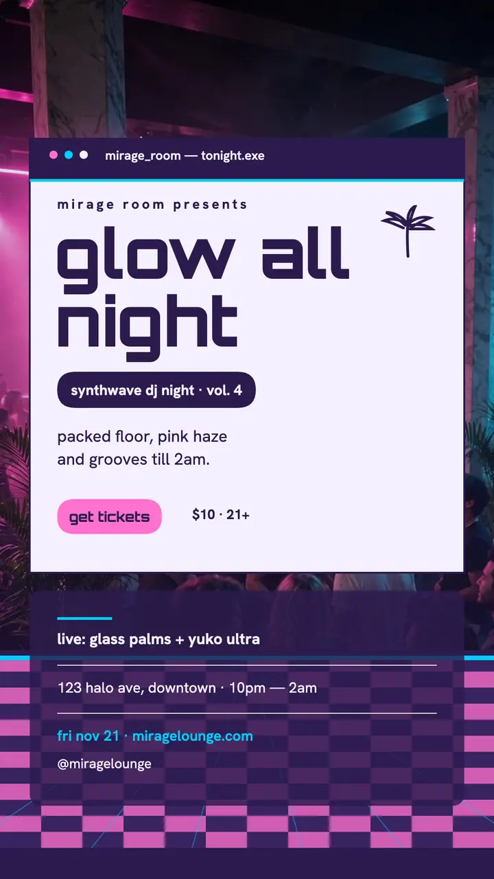 Mirage Room glow all night story template