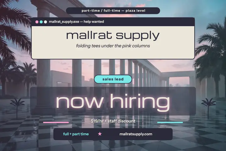 Mallrat Supply vaporwave hiring postcard template