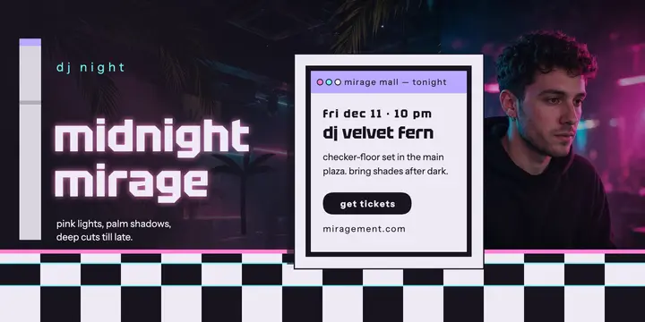 Mirage Mall DJ night vaporwave post template