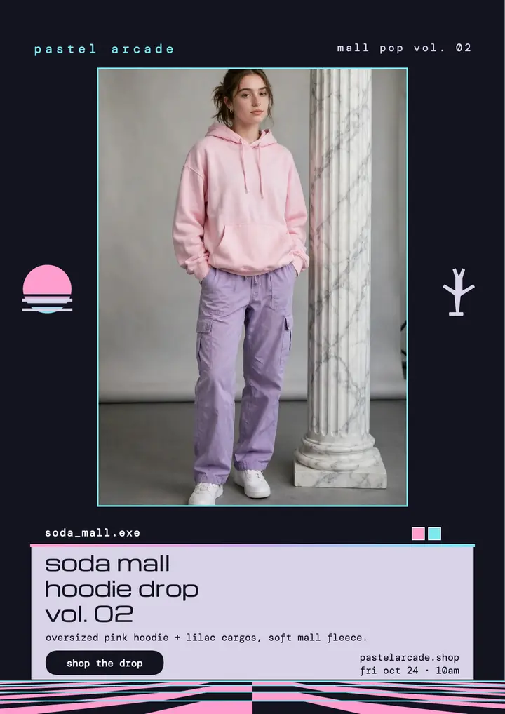 Pastel Arcade soda mall hoodie flyer template