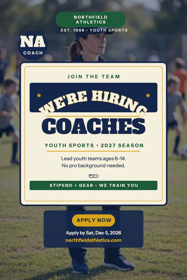 Northfield Athletics coaches hiring poster template