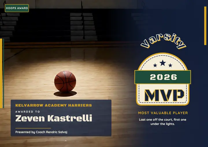 Youth basketball MVP award certificate, varsity template