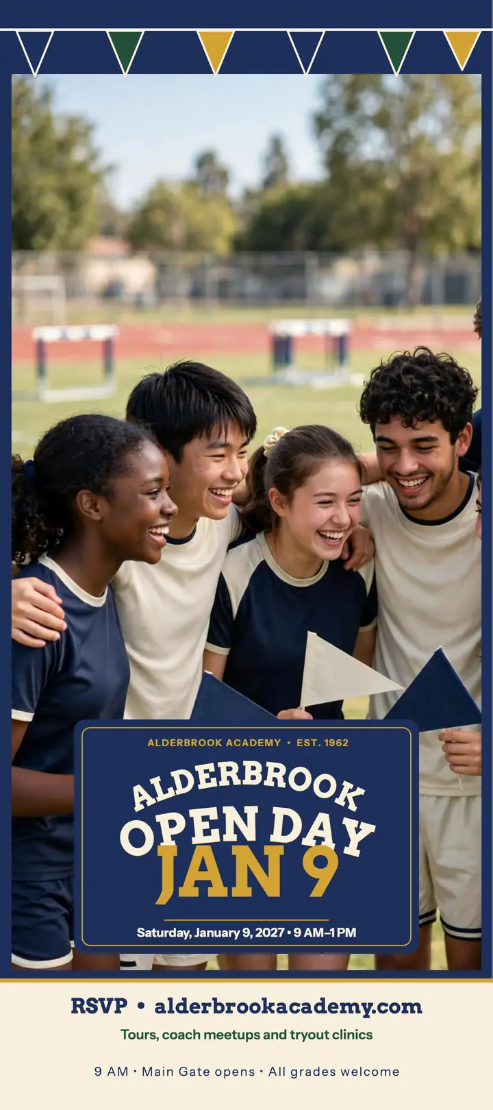 Alderbrook Academy open day varsity rack card template