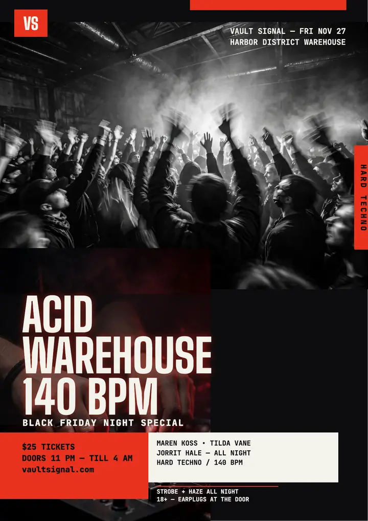 Vault Signal acid warehouse night flyer template