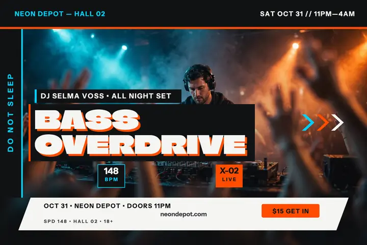 Neon Depot DJ night racing postcard template