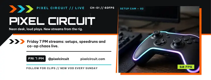 Pixel Circuit gaming channel cover template