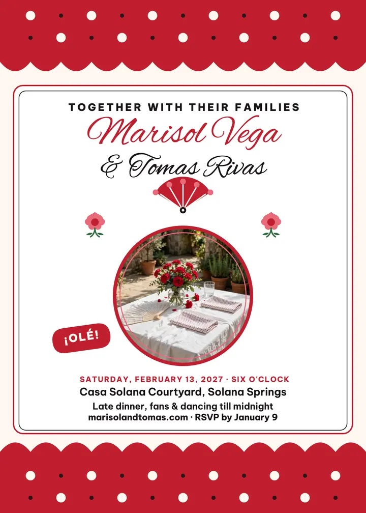 Vega Rivas feria courtyard wedding invite template