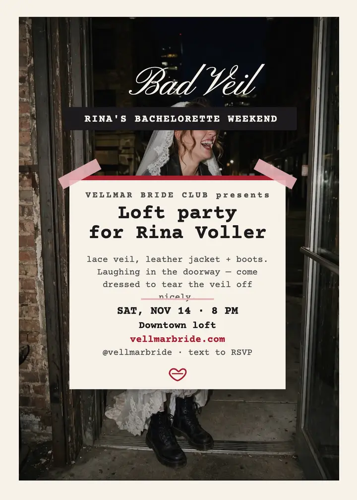 Veil and leather bachelorette invitation template