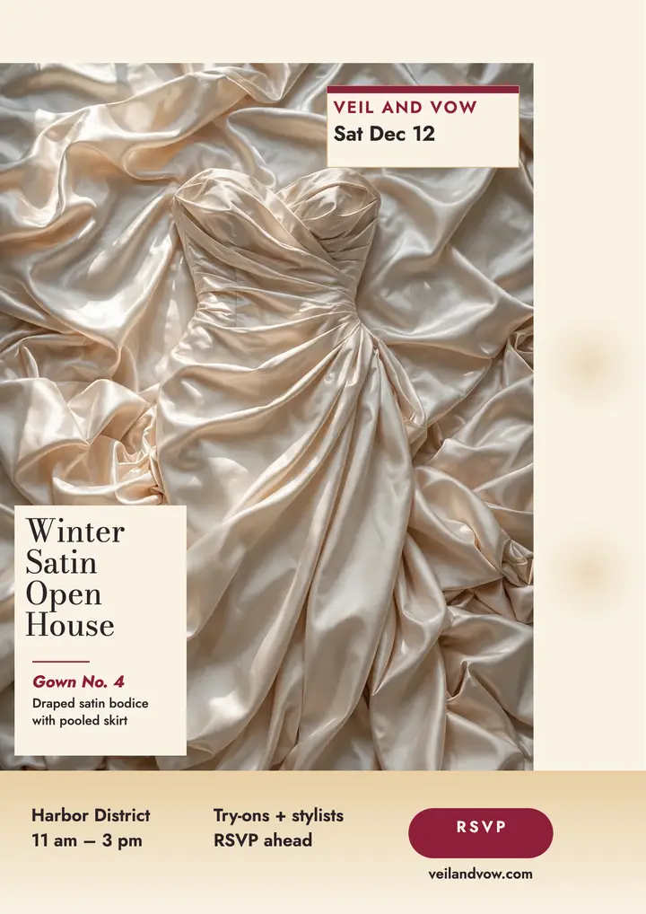 Veil and Vow winter satin open house flyer template