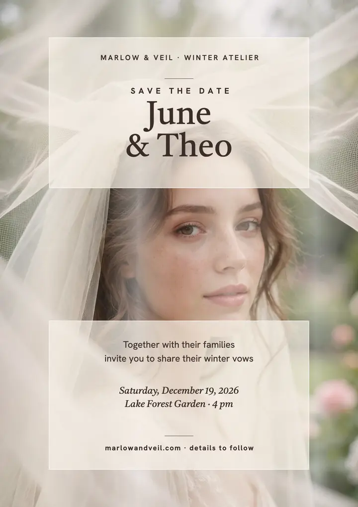 June and Theo veiled save the date template