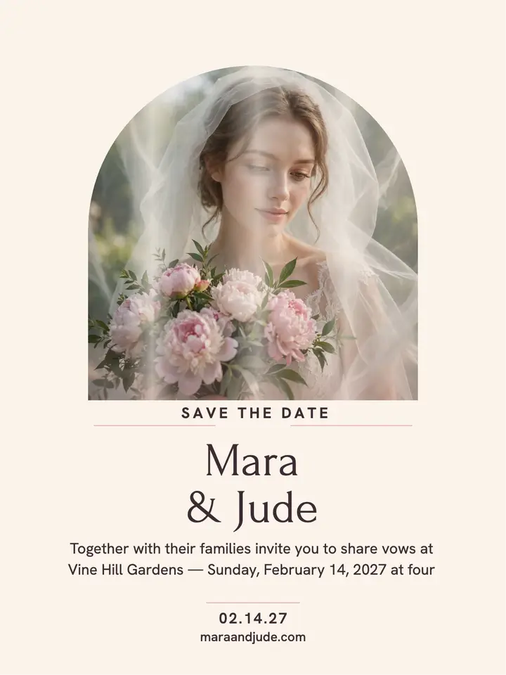 Mara and Jude veiled bride invitation: wedding invitation template