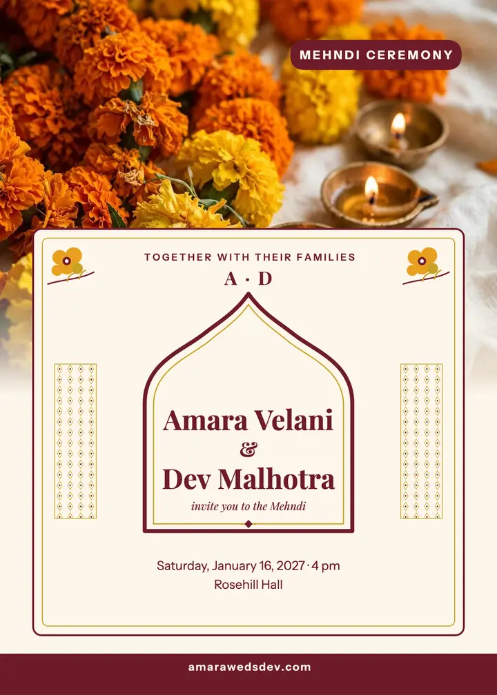 Velani Mehndi invitation with arch: mehndi invitation template