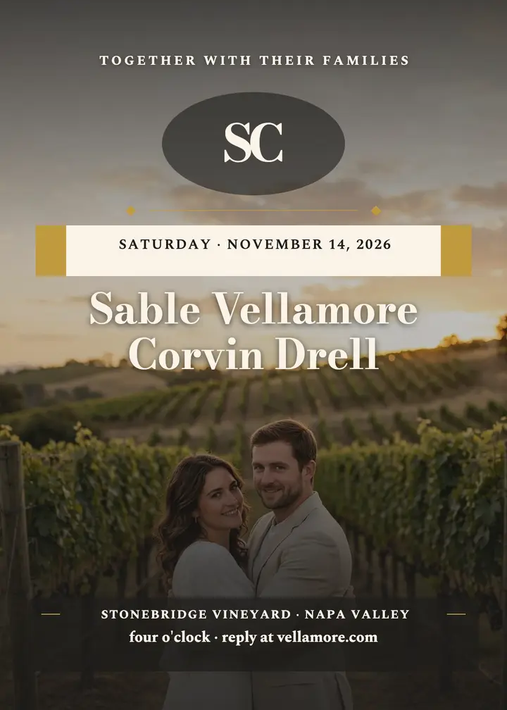 Vellamore oval monogram invitation: wedding invitation template