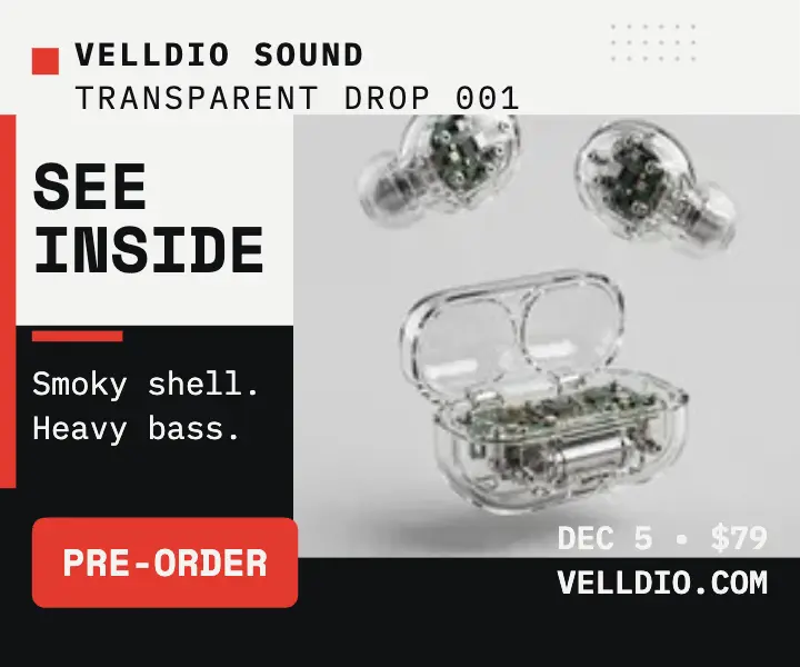 Velldio clear earbuds launch ad: wireless earbuds ad template