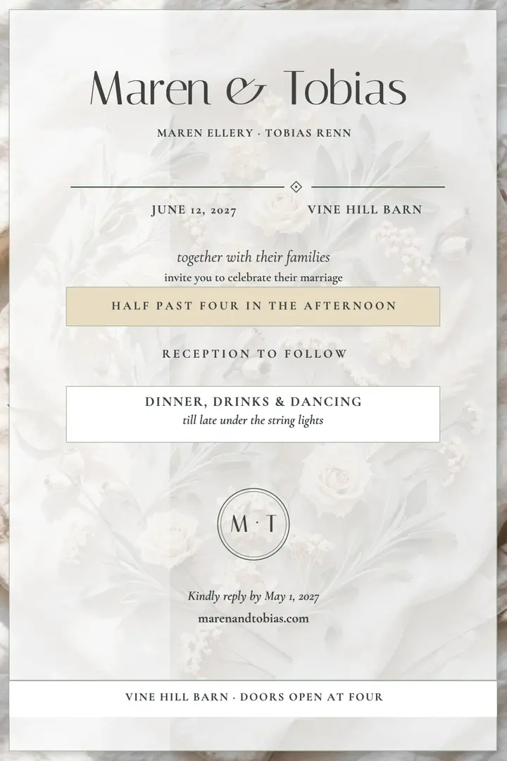 Maren and Tobias sage vellum invitation template