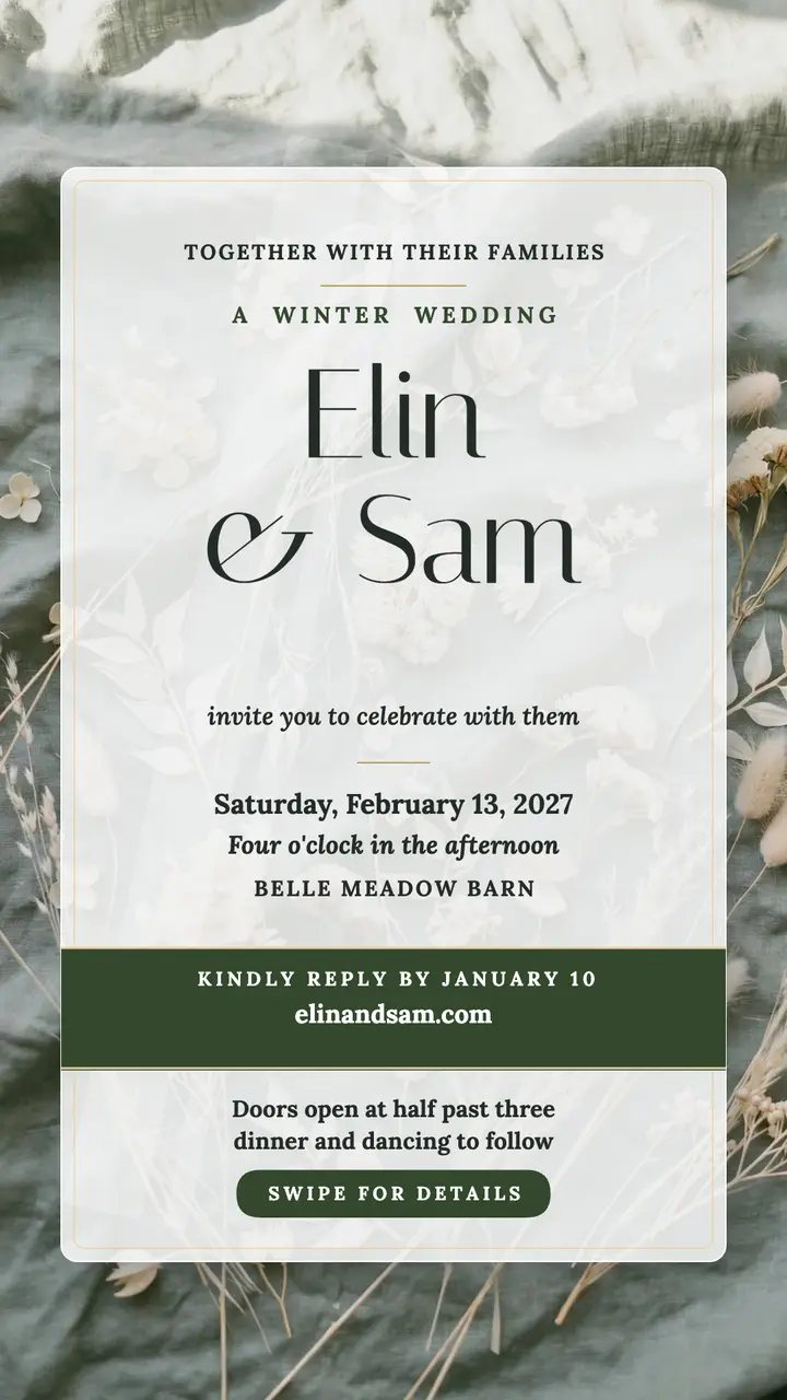Elin and Sam winter wedding invite story template