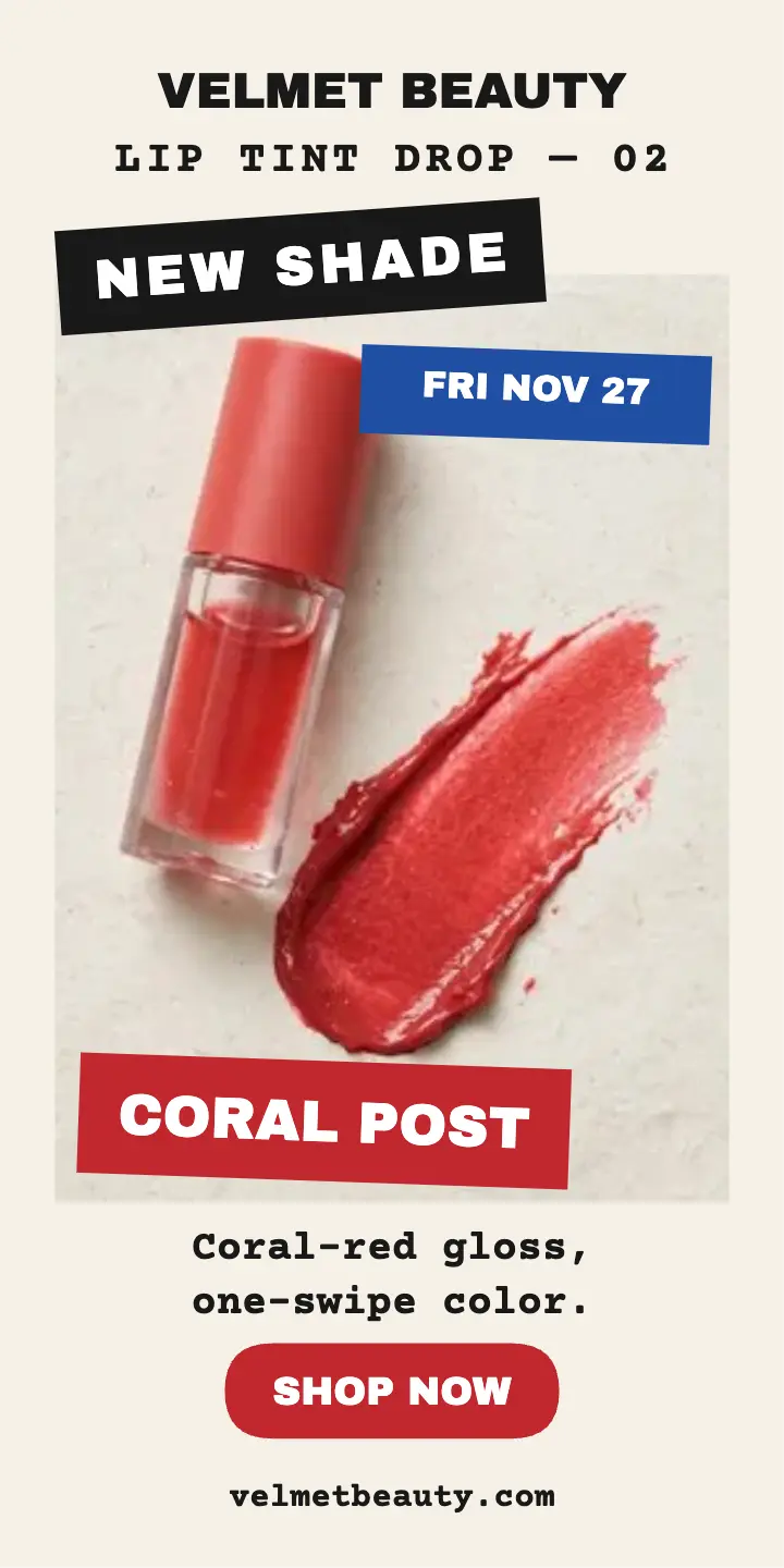 Velmet coral tint drop half-page ad template
