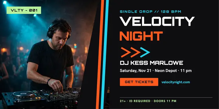 Velocity Night DJ drop post: dj night announcement template