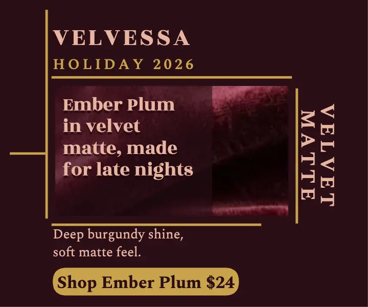 Velvessa Ember Plum velvet lipstick ad template