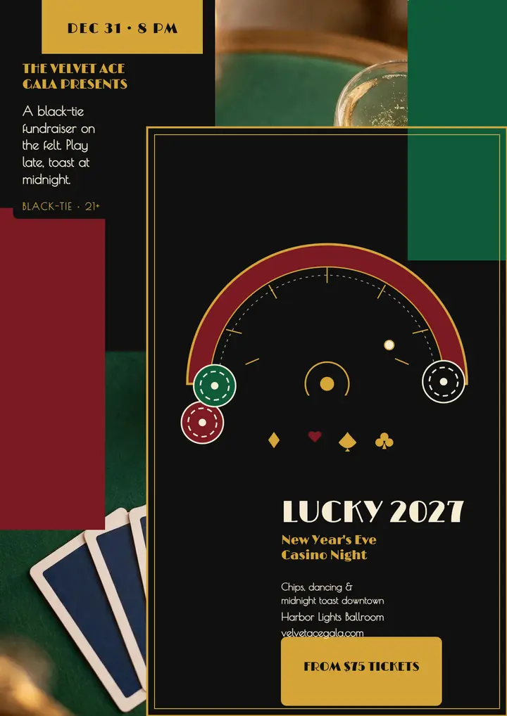 Velvet Ace Gala New Year's Eve casino flyer template