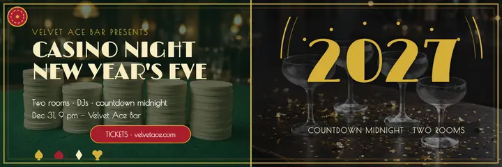 Velvet Ace casino New Year header: casino night header template