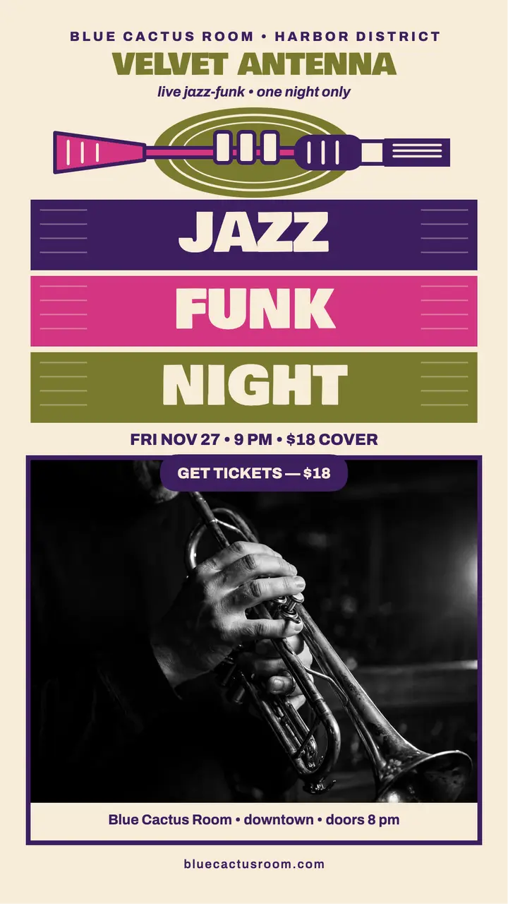 Velvet Antenna jazz-funk night story template