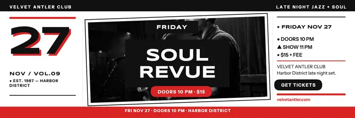 Velvet Antler Friday Soul Revue header template