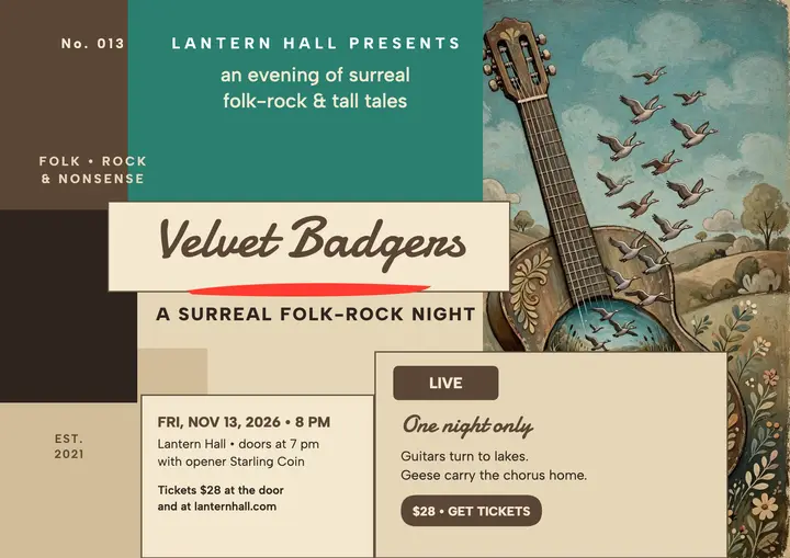 Velvet Badgers surreal gig poster: gig poster template
