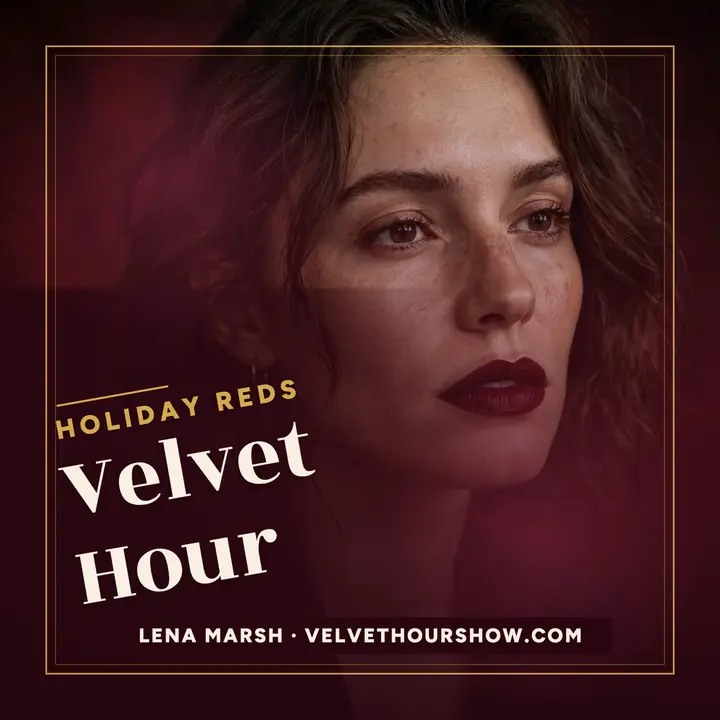 Velvet Hour holiday reds podcast cover template