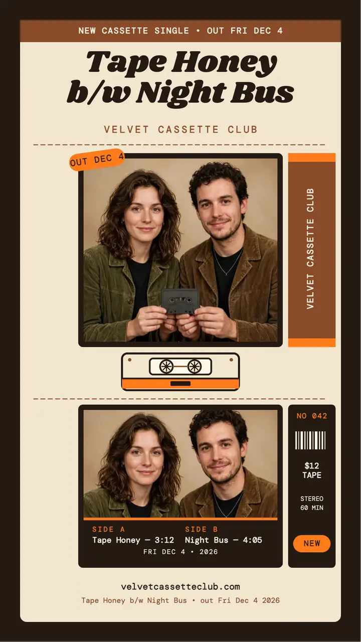 Velvet Cassette Club single J-card story template