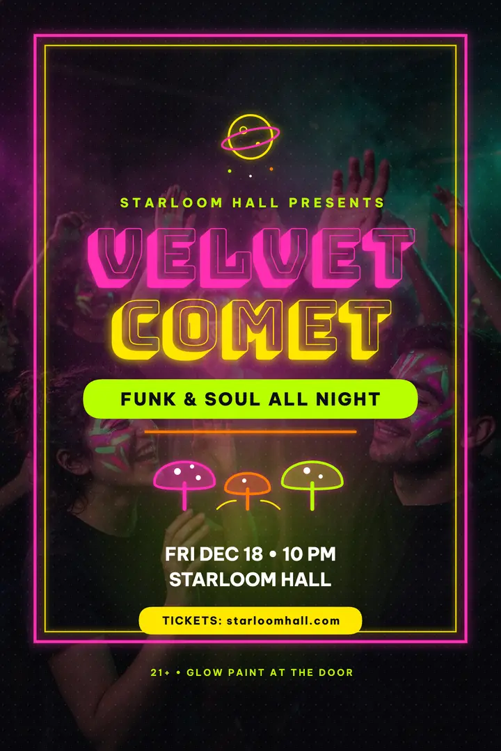 Velvet Comet funk and soul DJ night poster template