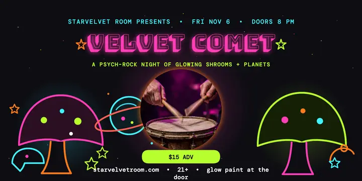 Velvet Comet gig blacklight post: psych-rock gig post template