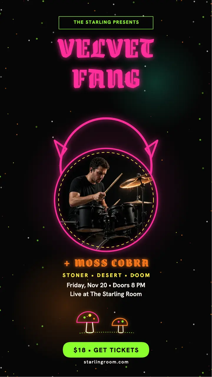 Velvet Fang stoner rock night story template