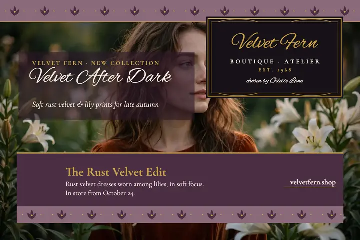 Velvet Fern rust velvet postcard template