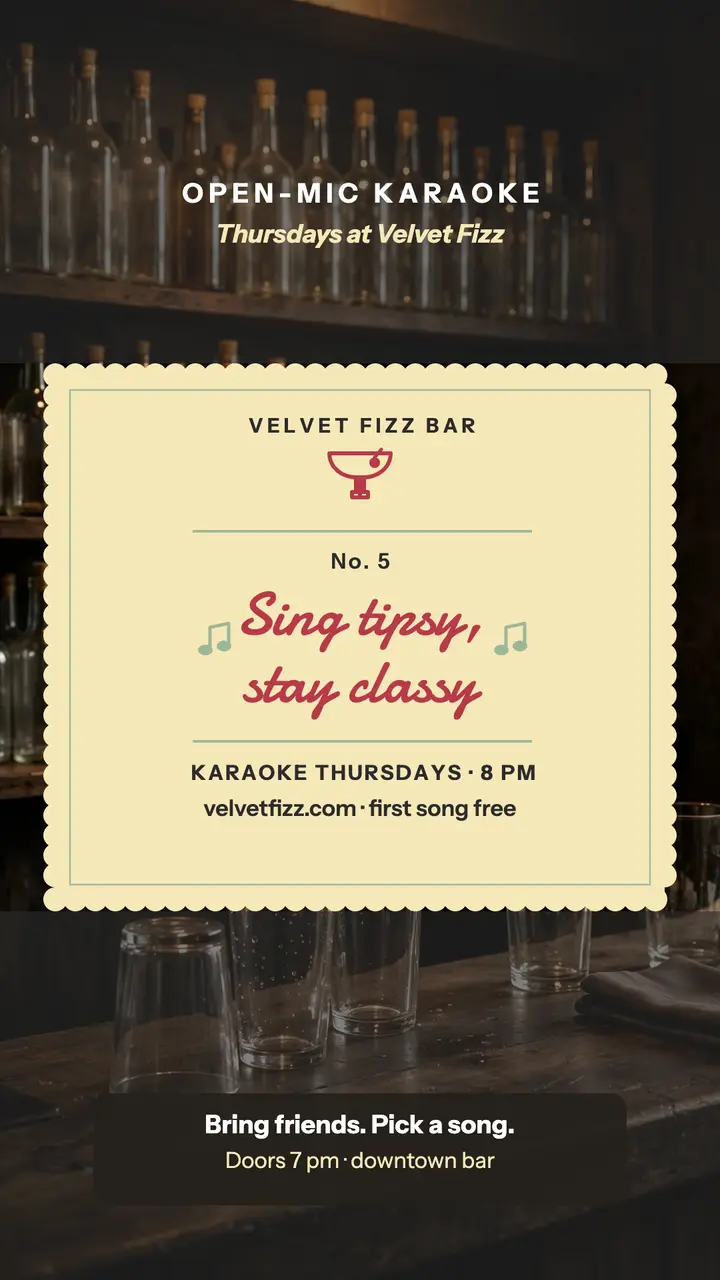 Velvet Fizz karaoke napkin story: karaoke night story template