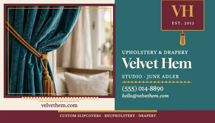 Velvet Hem upholstery card template