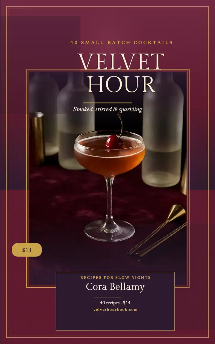 Velvet Hour cocktail book cover: cocktail book cover template