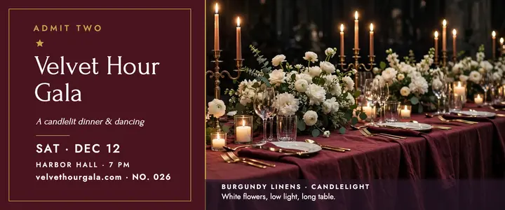 Velvet Hour Gala dinner ticket template