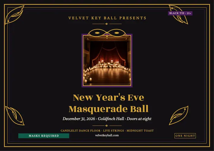 Velvet Key New Year's Eve masquerade poster template