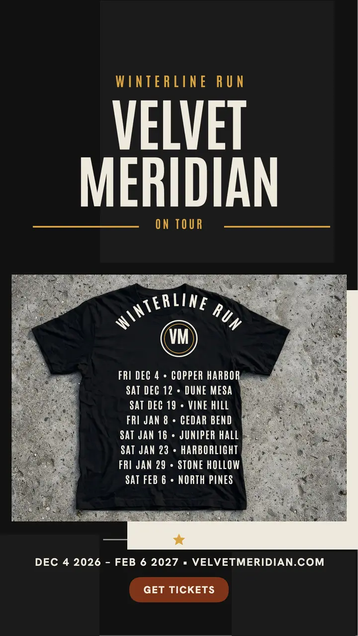 Velvet Meridian winter tour tee story template