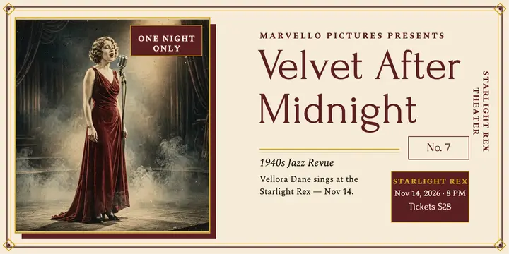 Velvet After Midnight revue lobby card: jazz revue lobby card template