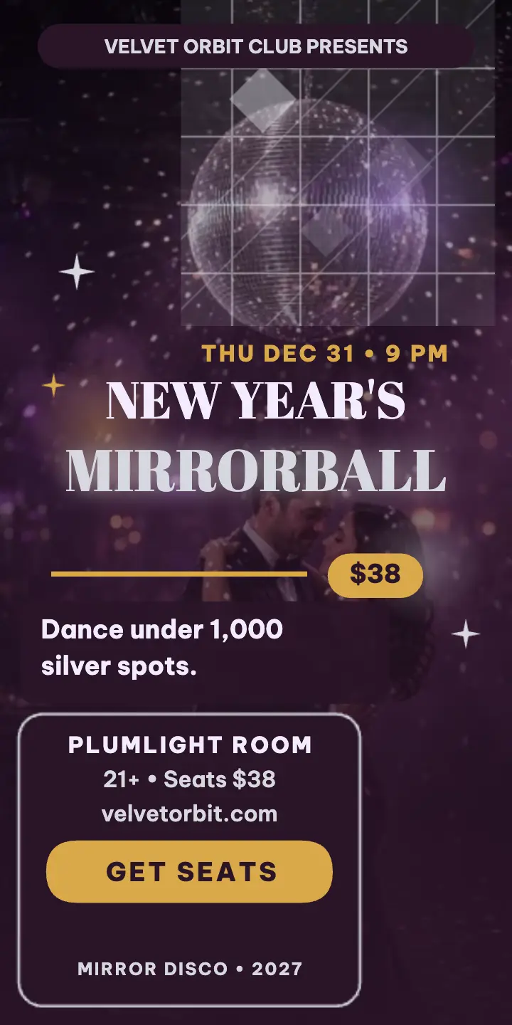 Velvet Orbit New Year mirrorball halfpage ad template