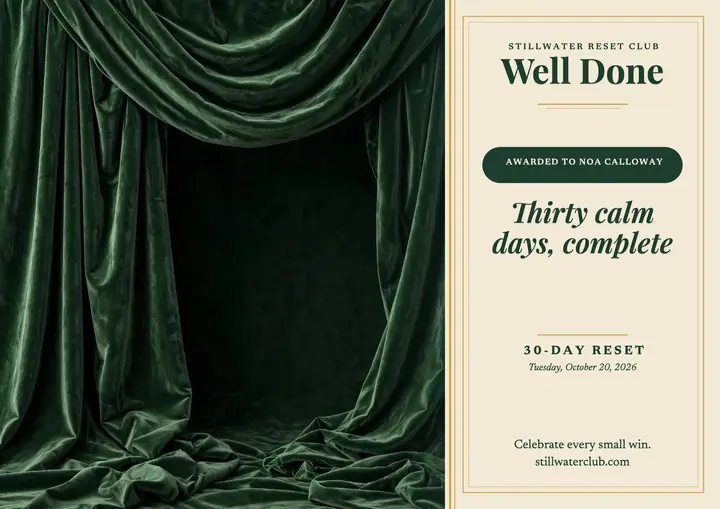 Stillwater 30-day reset certificate template
