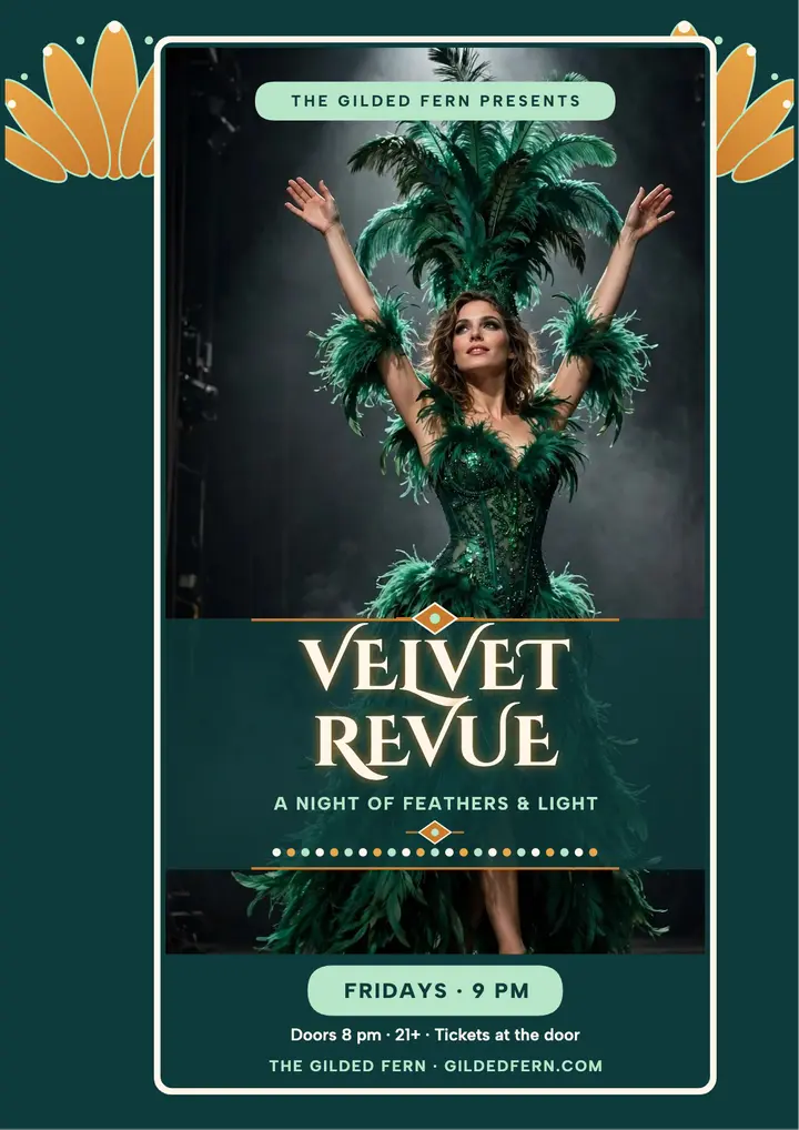 Velvet Revue plume night flyer template